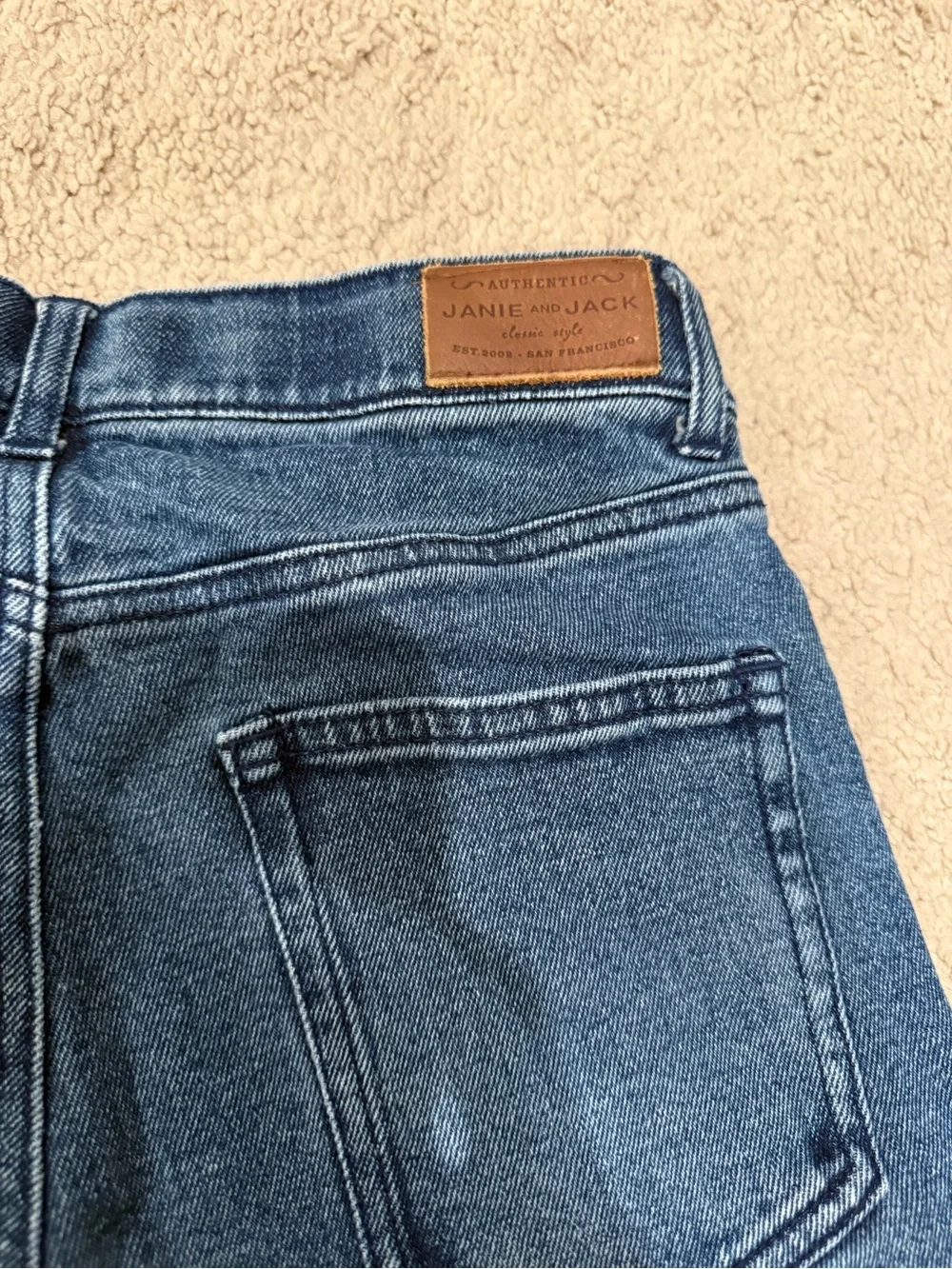 Janie and Jack Dark Blue Jeans with Red Plaid Cuff